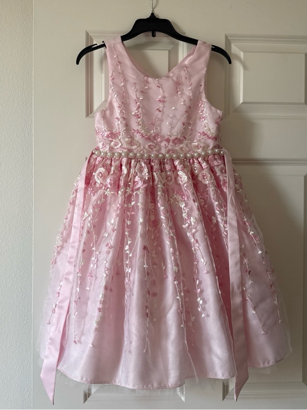 American Princess Pink Pearl-Embellished Floral Party Dress